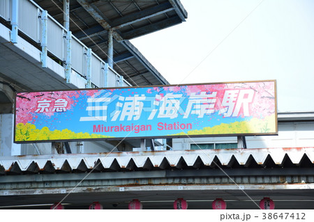 桜の季節の三浦海岸駅の看板 38647412