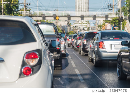 traffic jam with row of cars on street traffic jam with row of cars on street 38647478
