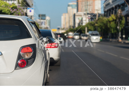 traffic jam with row of cars on street traffic jam with row of cars on street 38647479