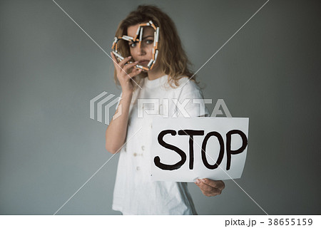 Severe lady calling for healthy lifestyle Severe lady calling for healthy lifestyle 38655159