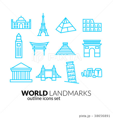 World landmarks outline icons set 38656891