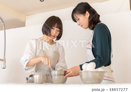 洋菓子作りイメージ 湯せんでチョコ溶かし 洋菓子作りイメージ 湯せんでチョコ溶かし 38657277