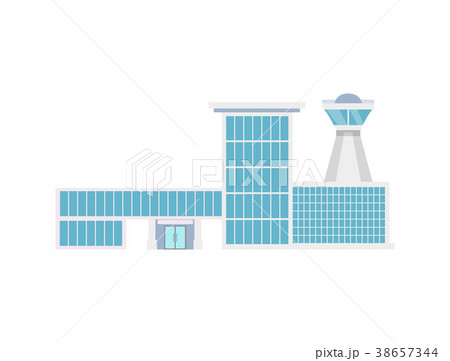 Airport terminal with flight control tower icon Airport terminal with flight control tower icon 38657344