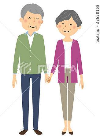 シニアカップル 手をつなぐのイラスト素材