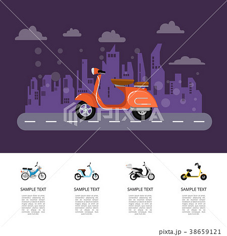 Old style moped on road poster in flat style 38659121