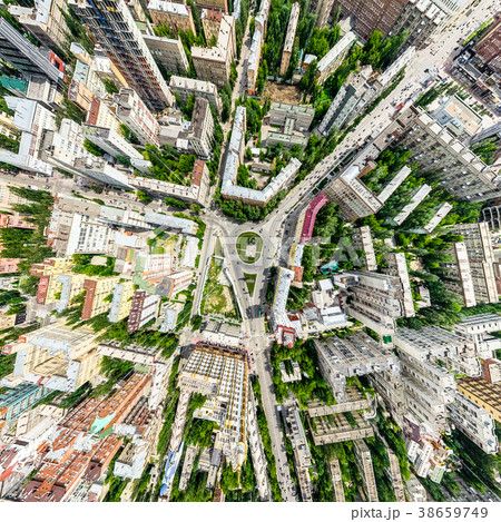 Aerial city view with crossroads and roads, houses 38659749