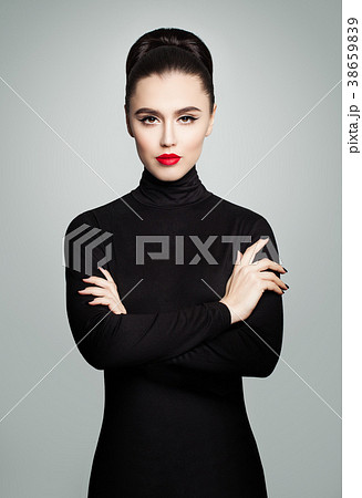 Perfect Young Model Woman wearing Black Roll Dress Perfect Young Model Woman wearing Black Roll Dress 38659839