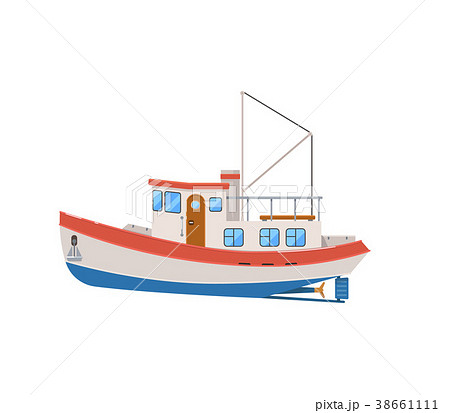 Commercial Fishing Trawler Isolated On White Iconのイラスト素材