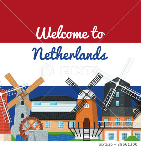 Welcome to Netherlands poster with windmills Welcome to Netherlands poster with windmills 38661300