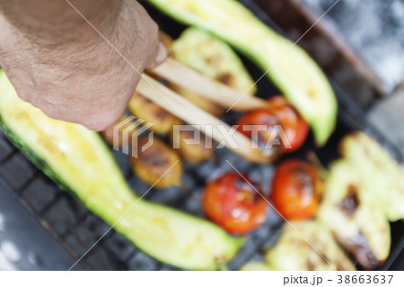 Assorted grilled vegetables.Chef cooking vegetable 38663637
