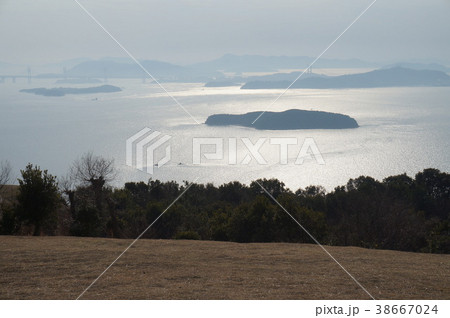 王子ヶ岳山頂より春霞の瀬戸内海　岡山県玉野市 38667024