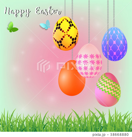 Happy Easter background with colorful eggs Happy Easter background with colorful eggs 38668880