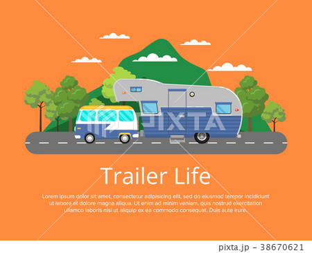 Trailer life poster with camping trailer on road Trailer life poster with camping trailer on road 38670621