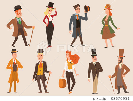Vintage victorian cartoon gents retro people 38670951