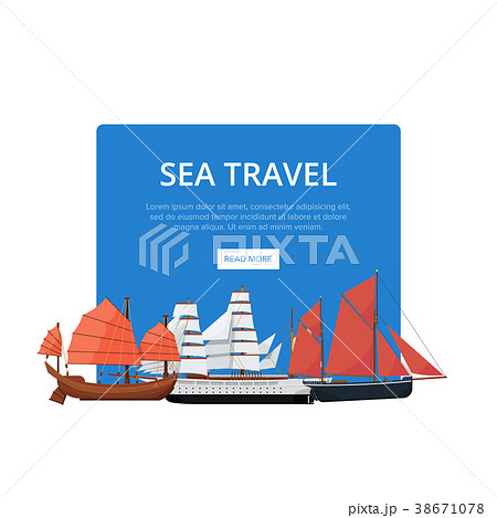 Sea travel poster with group of sailboats 38671078