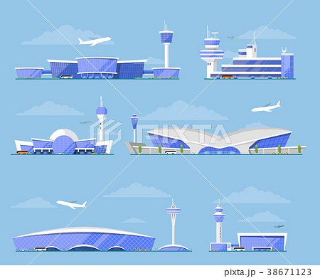 International airport terminal architecture set 38671123