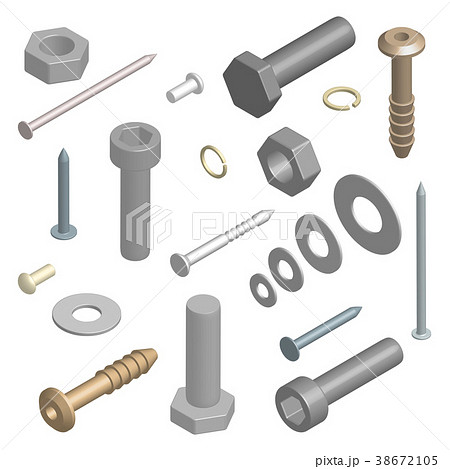 Set of fasteners in 3D, vector illustration. 38672105