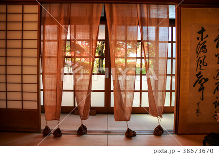 金福寺、麻暖簾に紅葉 38673670