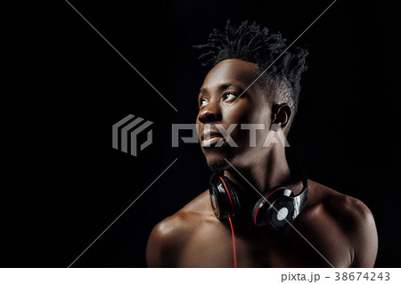 African-American man in headphones African-American man in headphones 38674243