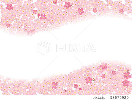 春のイメージの背景 桜文様 桜吹雪 曲線 桜のイラスト 桜のリース 桜のオーナメントのイラスト素材