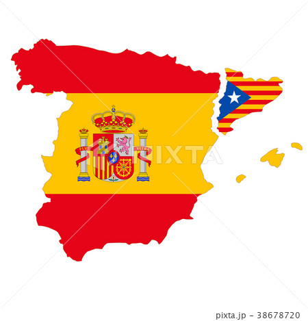 スペインとカタルーニャ地図と国旗のイラスト素材