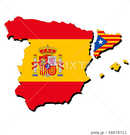 スペインとカタルーニャ地図と国旗のイラスト素材