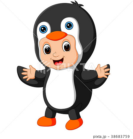 Cute boy cartoon wearing penguin costume 38683759