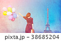 girl with multicolored balloons and bag 38685204