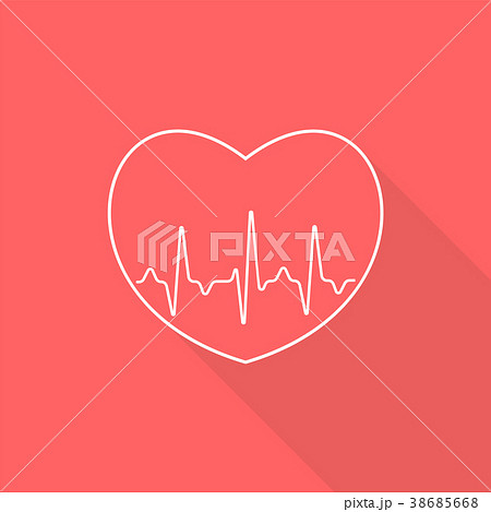 White outlined heart sign with pulse line 38685668