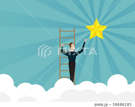 businessman climbing on ladder and reach to star 38686285