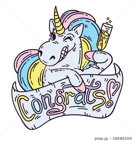 Unicorn With Glass Of Champagne のイラスト素材