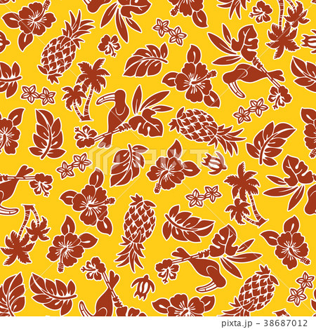 ハイビスカスとパイナップルの柄 ハイビスカスとパイナップルの柄 38687012