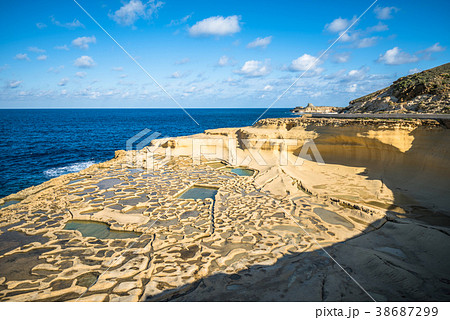 Salt evaporation ponds on Gozo island, Malta 38687299