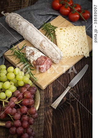 High quality cheese with salame. High quality cheese with salame. 38689097