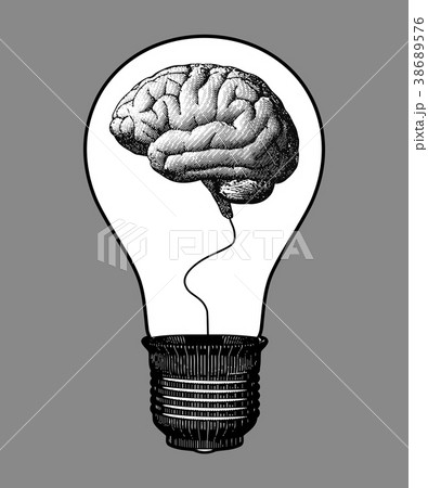 Engraved Light bulb with brain inside illustration 38689576