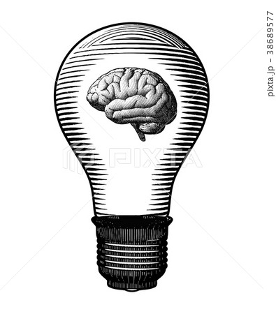 Engraved Light bulb with brain inside illustration 38689577