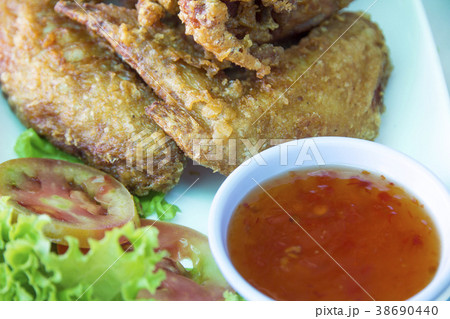Fried chicken with fish sauce on modern plate, 38690440