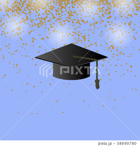 Black Graduation Cap on Confetti Background Black Graduation Cap on Confetti Background 38690780