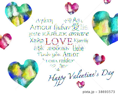 バレンタインカード Happy Valentine S Day Love 世界の言葉のイラスト素材