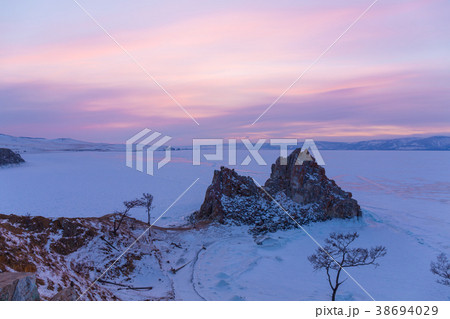 Lake Baikal, Olkhon island, Shaman rock, in winter 38694029