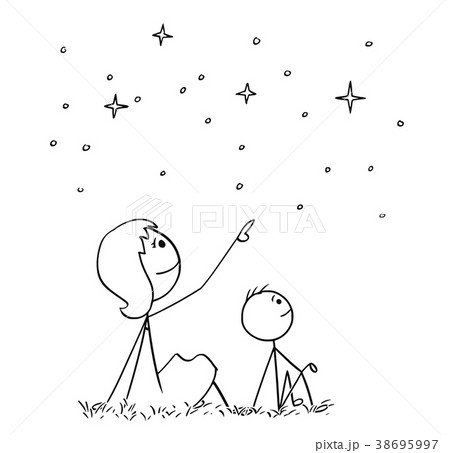 Cartoon of Mother and Son Watching Night Sky Stars - Stock Illustration  [38695997] - PIXTA