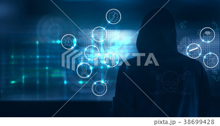 Hacker attack data theft with cyber crime icons 38699428