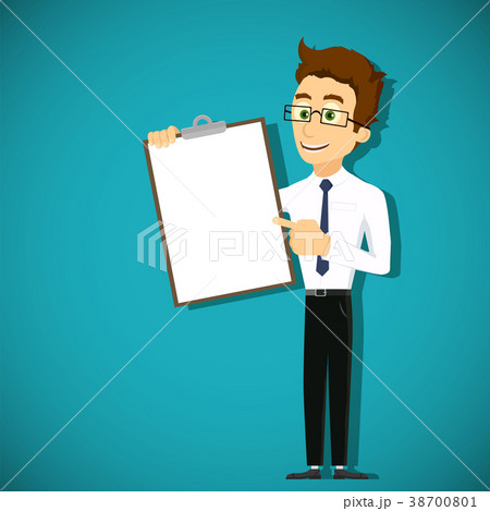 Businessman is pointing his finger at clipboard 38700801