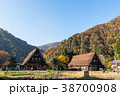 秋晴れの五箇山・菅沼の合掌造り集落と紅葉 38700908