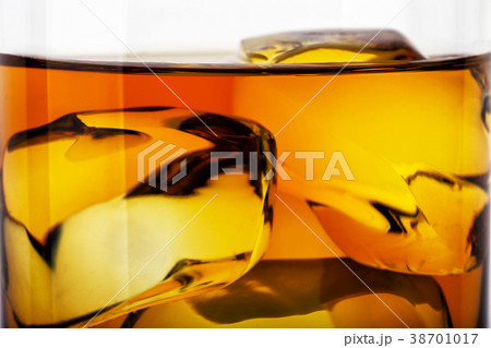 Fragment of glass of whiskey with ice 38701017