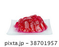 Melted red jelly square dish isolated clippingpath 38701957