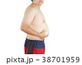 Fat Asian man hands holding his own belly side  38701959