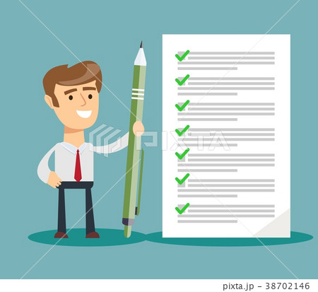 Happy businessman holding a pencil looking at 38702146