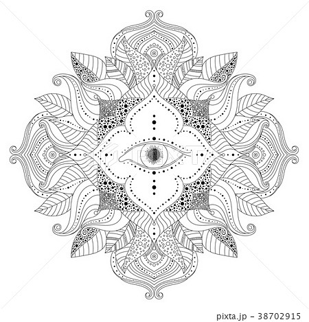 Mandala with magic eye inside flower and leaves 38702915