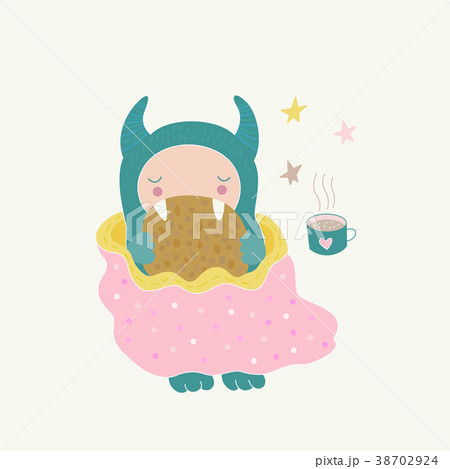 Cute monster eating cookie 38702924